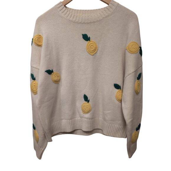 Boden Hand Embroidered Sweater Warm Ivory Lemons Fall Vacation Preppy Citrus - Picture 1 of 6